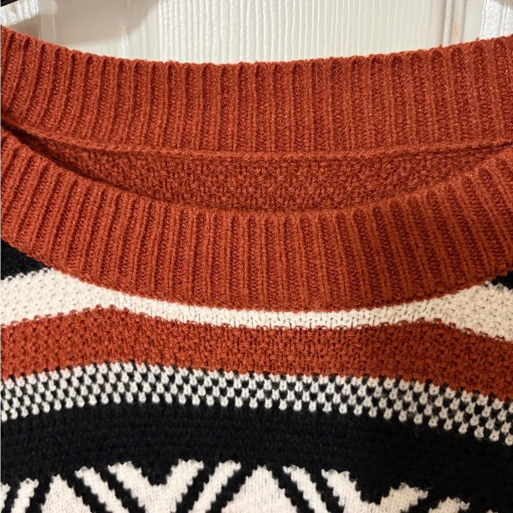 Rust and Black Striped Sweater with Fringe